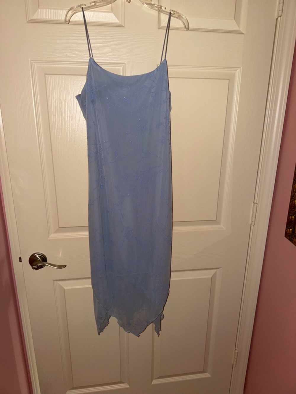 Light Blue Sheer Slip Midi Dress with Spaghetti Straps